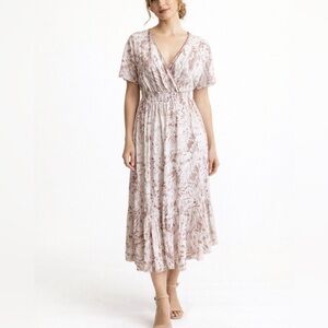 Japna Dress Tan Midi Cross Body Boho Shabby Chic Cottagecore SZ S